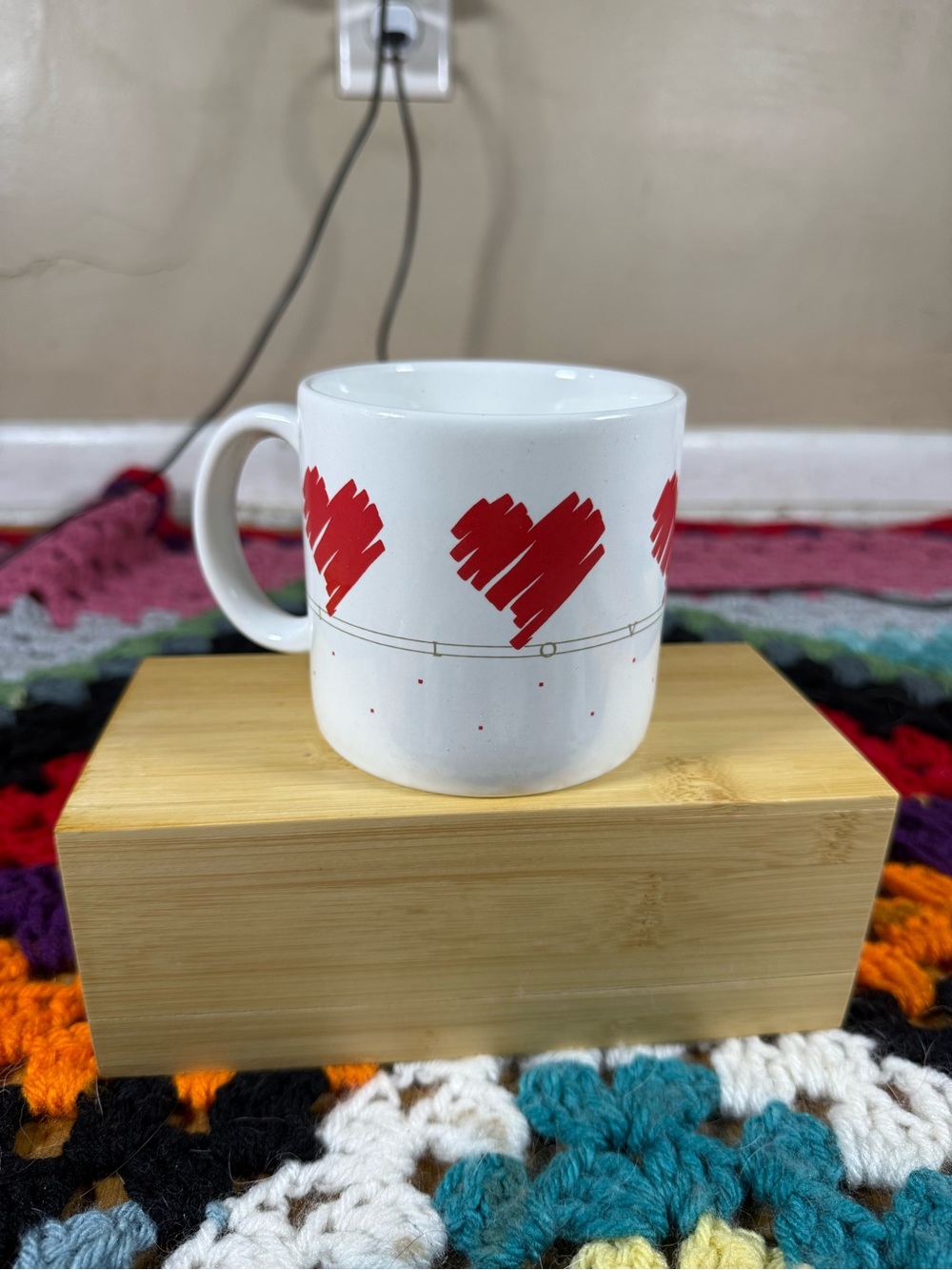 Vintage Inarco 1988 White Ceramic Mug with Red Heart Accent